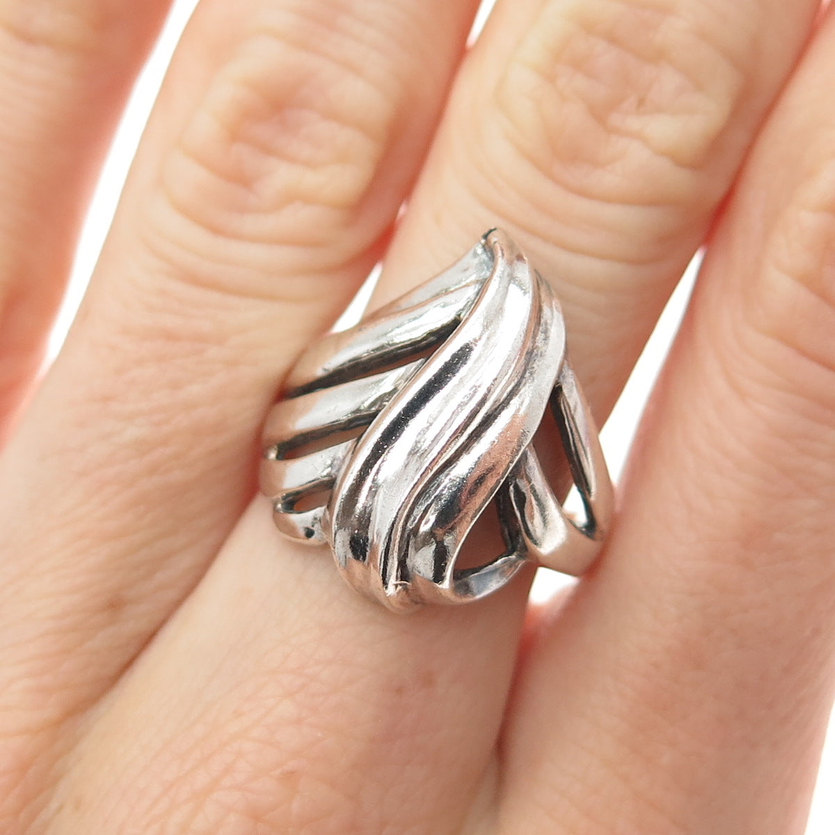 925 Sterling Silver Vintage Modernist Flame Oxidized Ring Size 7.5
