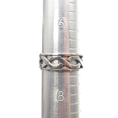 925 Sterling Silver Vintage Infinity Woven Oxidized Band Ring Size 7.25