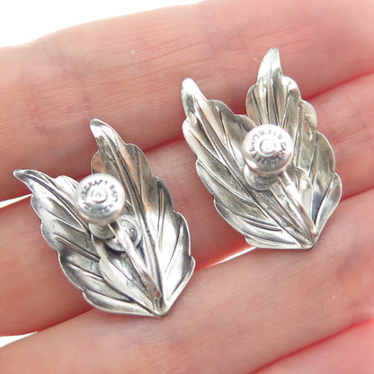 DANECRAFT 925 Sterling Silver Antique Art Deco Floral Leaf Screw Back Earrings