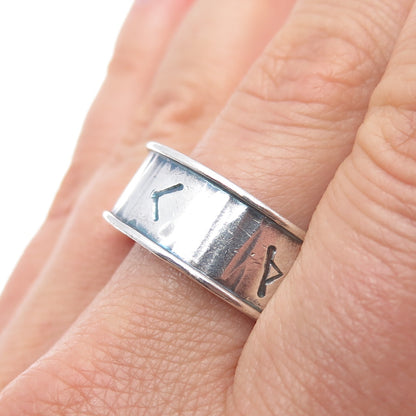 925 Sterling Silver Vintage DSC Runic Oxidized Band Ring Size 12