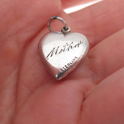 925 Sterling Silver Antique Art Deco Engraved Chatelaine Heart Charm Pendant