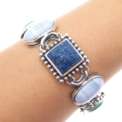 WHITNEY KELLY Sterling Silver Vintage Agate Turquoise Lapis MOP Bracelet 7-7.25"