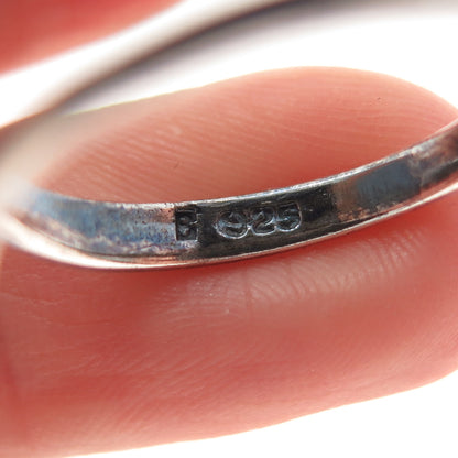 925 Sterling Silver Vintage Real Turquoise Modernist Heart Ring Size 8.25