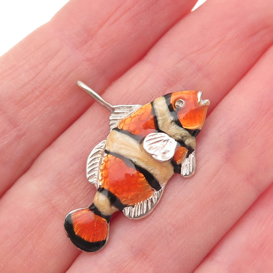PREGO 925 Sterling Silver Vintage Enamel Nemo Clownfish Charm Pendant