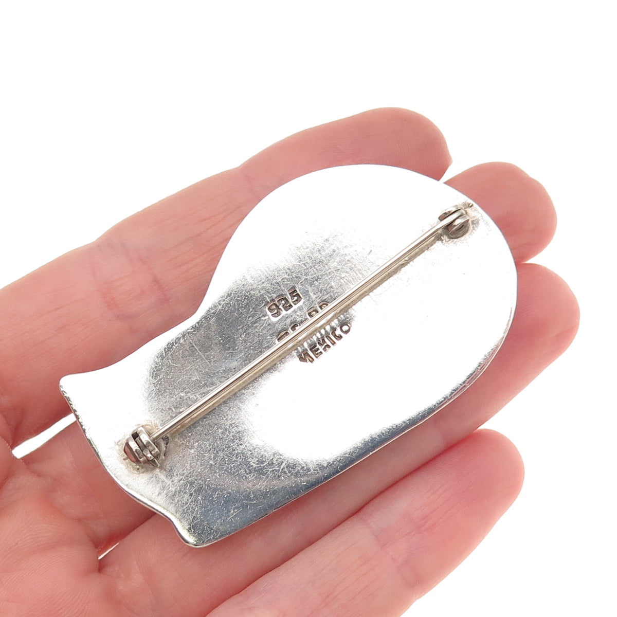 925 Sterling Silver Vintage Mexico Cat Puffy Pin Brooch