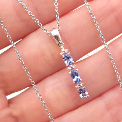 Chuck Clemency 925 Sterling Silver Real Tanzanite Bar Cable Chain Necklace 18"
