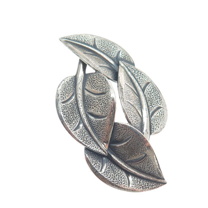 BEAU 925 Sterling Silver Vintage Floral Leaf Oxidized Pin Brooch