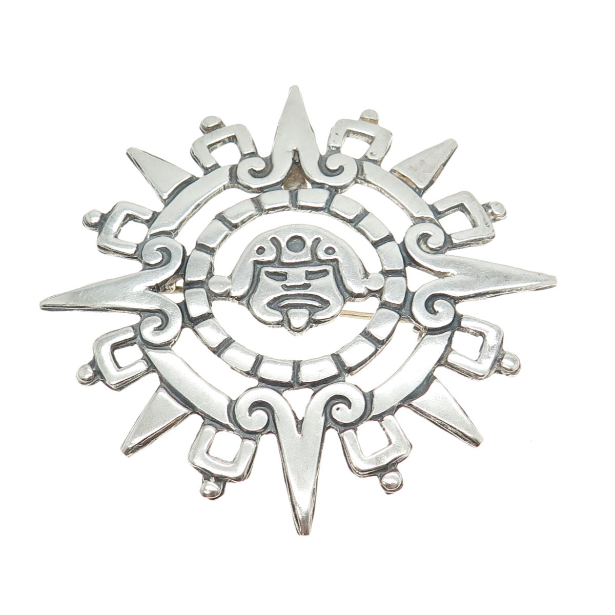 925 Sterling Silver Vintage Mexico Tribal Pin Brooch