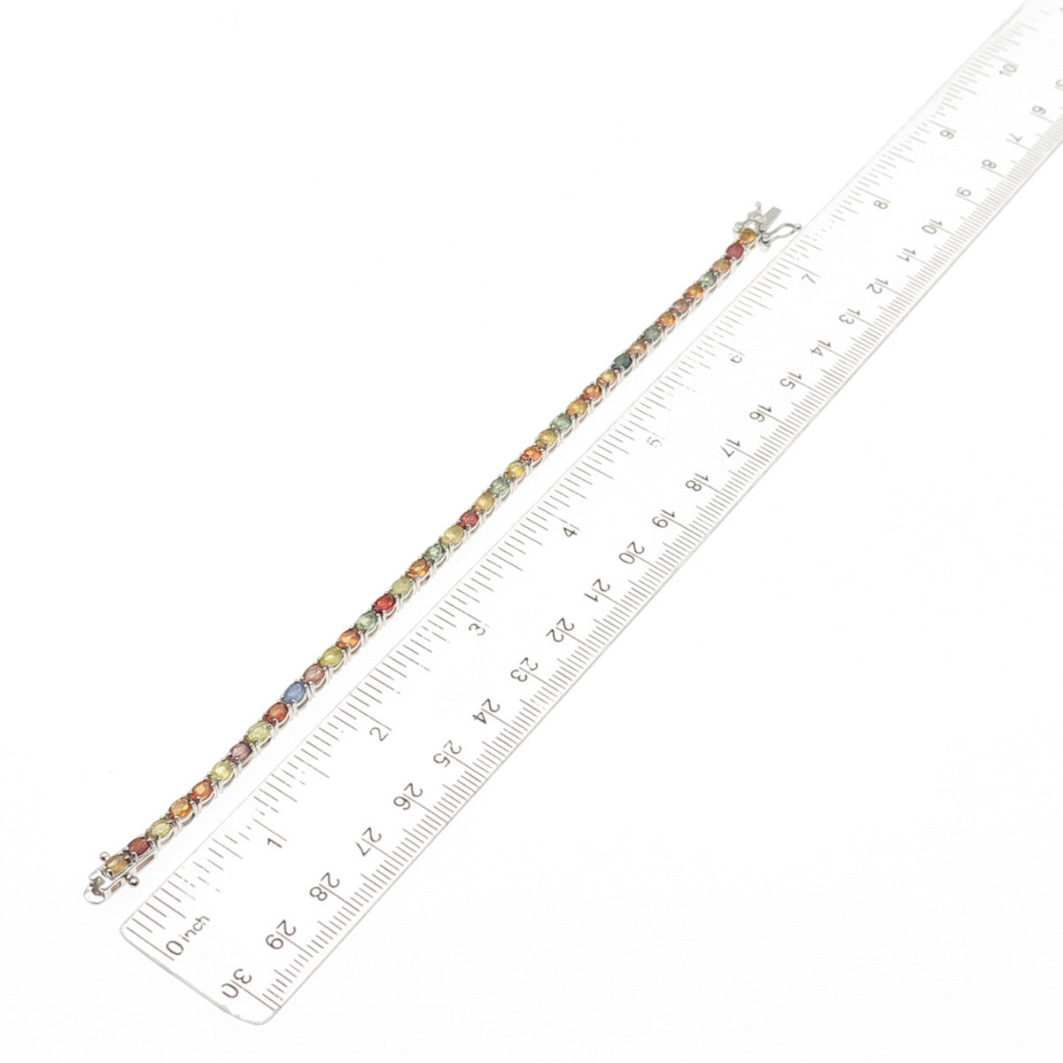 925 Sterling Silver Real Oval-Cut Multi-Color Sapphire Link Bracelet 7"
