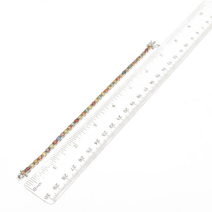 925 Sterling Silver Real Oval-Cut Multi-Color Sapphire Link Bracelet 7"