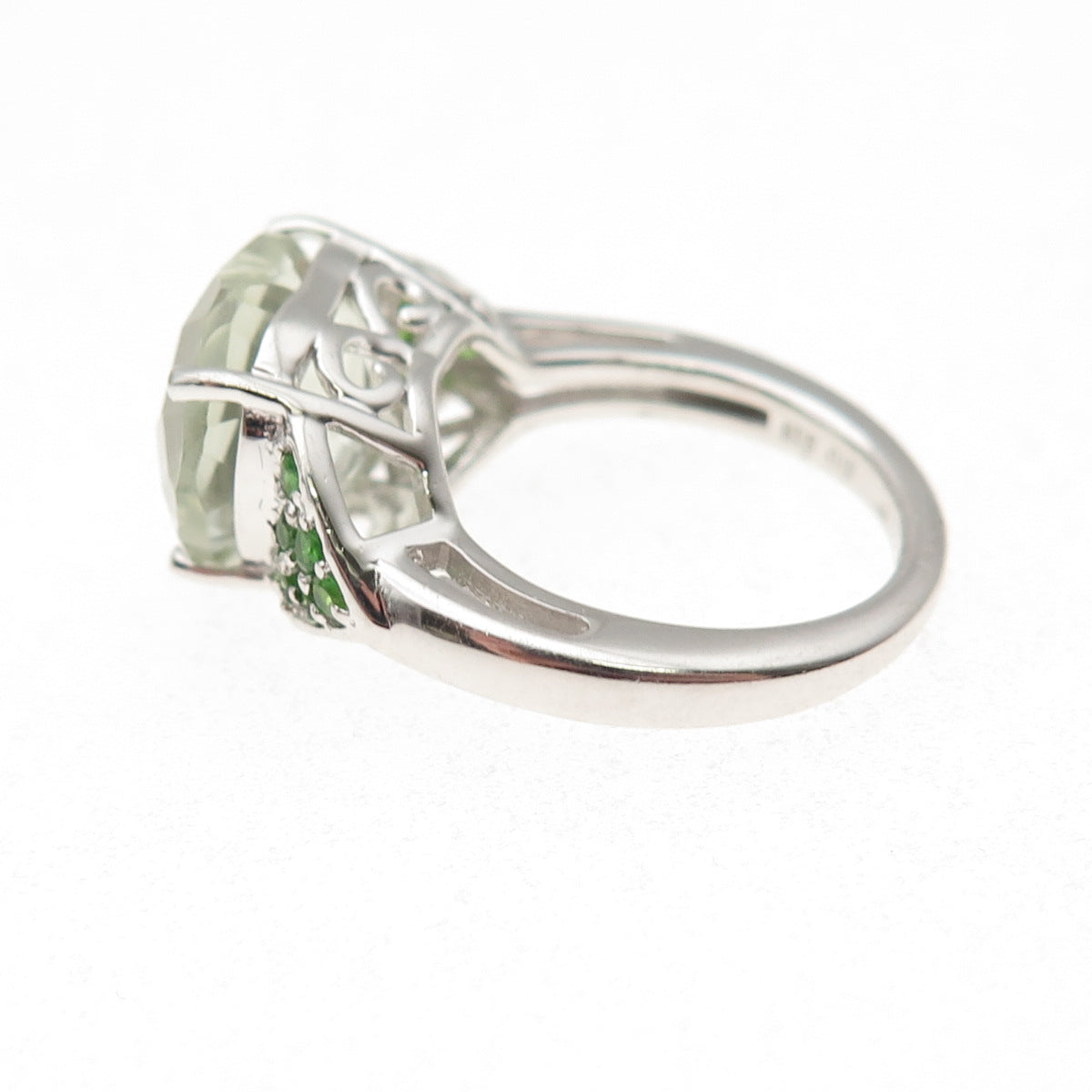 925 Sterling Real Green Amethyst & Chrome Diopside Heart Ring Size 5