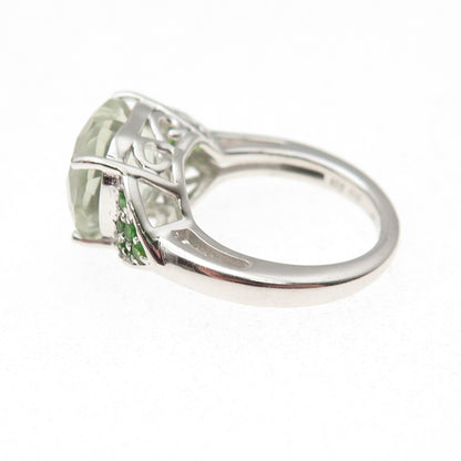 925 Sterling Real Green Amethyst & Chrome Diopside Heart Ring Size 5