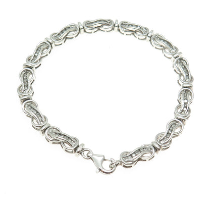 925 Sterling Silver Real Round-Cut Diamond Infinity Link Bracelet 7.25"