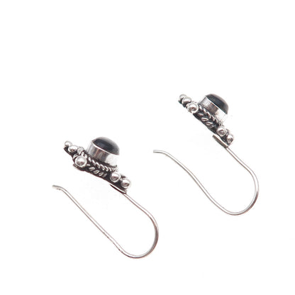 925 Sterling Silver Vintage Real Black Onyx Beaded Oxidized Earrings