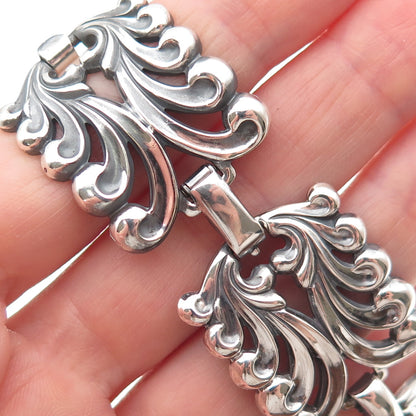Danecraft 925 Sterling Silver Antique Art Deco Floral Panel Link Bracelet 7.75"