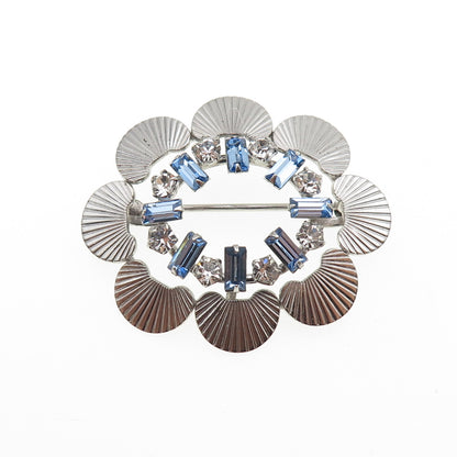 CARL ART 925 Sterling Silver Antique Art Deco Blue & White Rhinestone Pin Brooch