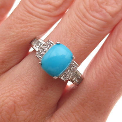 Chuck Clemency 925 Sterling Silver Real Turquoise & White Topaz Ring Size 8