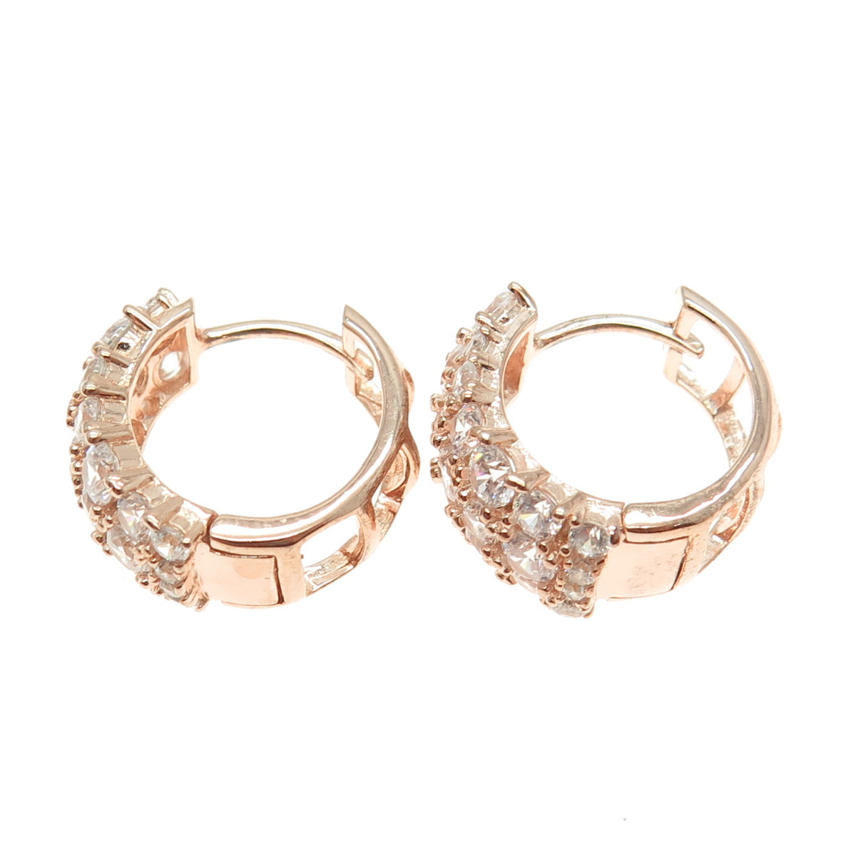 925 Sterling Silver Rose Gold Plated Round-Cut Shaped C Z Huggie Earrings