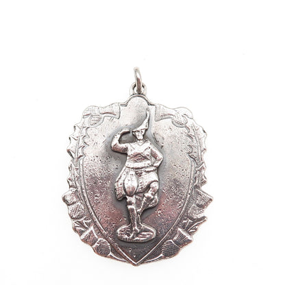 Johnson 925 Sterling Antique Art Deco Scottish Highlander Man Fob Charm Pendant