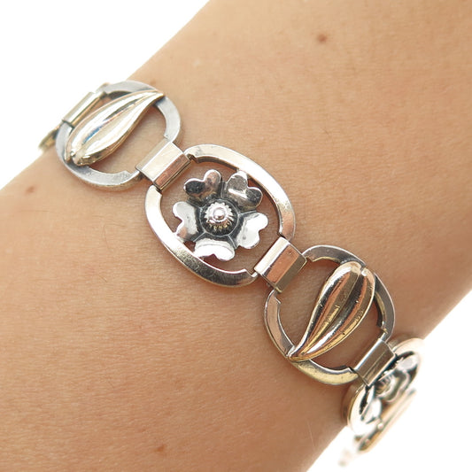 925 Sterling Silver 1/20 10K Gold Filled Antique Art Deco Flower Bracelet 7"