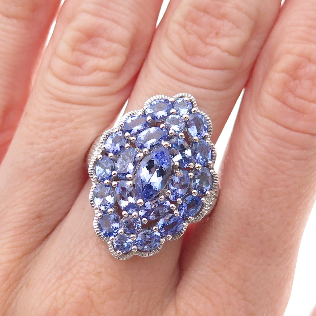 Chuck Clemency 925 Sterling Silver Real Multi-Cut Tanzanite Ring Size 8.25
