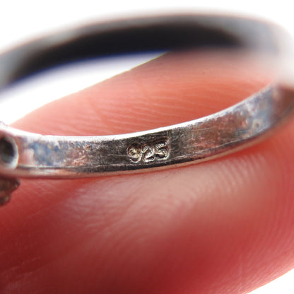 925 Sterling Silver Vintage Real Turquoise Oxidized Adjustable Ring Size 3.75