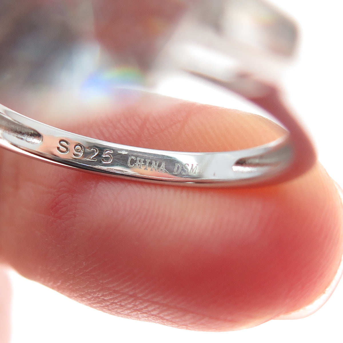 DSMK 925 Sterling Silver Round & Tapered Baguette-Cut C Z Engagement Ring Size 8