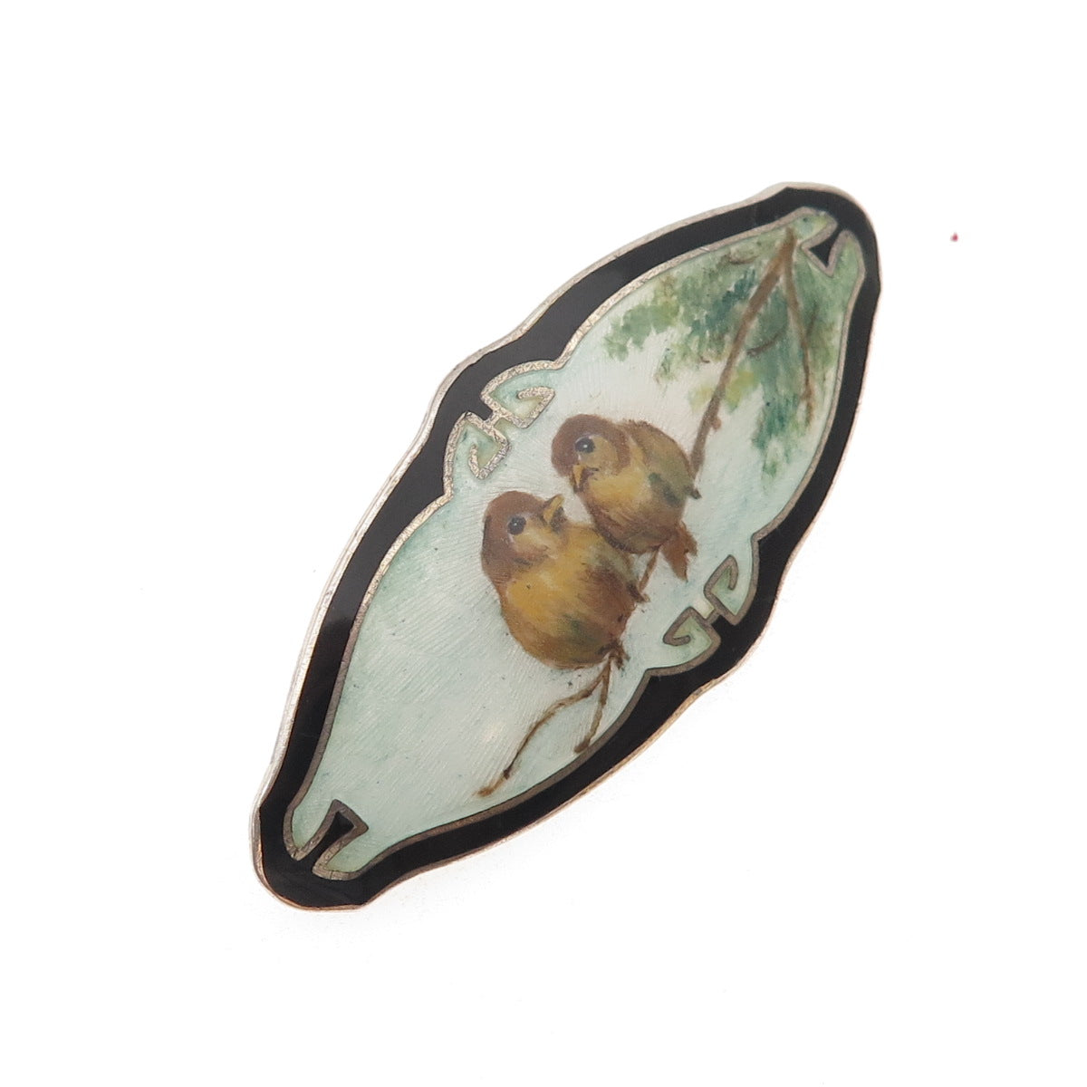 Thorvald Jorgensen 925S Sterling Silver Antique Denmark Enamel Birds Pin Brooch