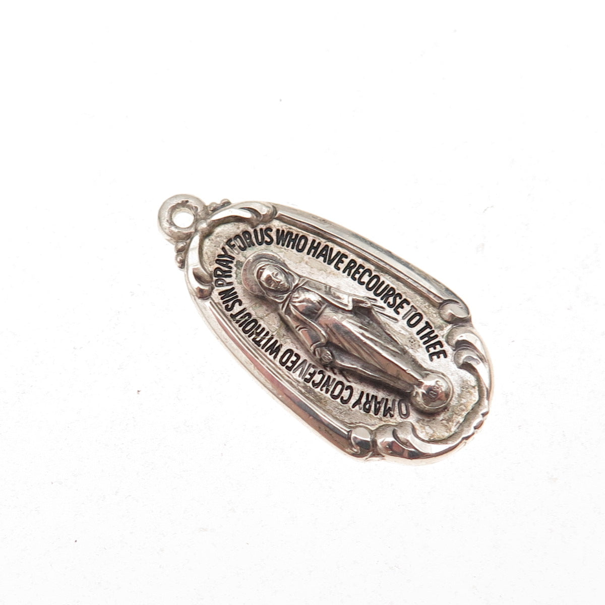 Creed 925 Sterling Silver Vintage St. Mary Miraculous Oxidized Charm Pendant