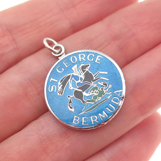 Breadner Co. 925 Sterling Silver Vintage Enamel St. George Bermuda Charm Pendant