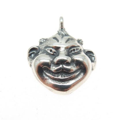 STEVE STAMAS 925 Sterling Silver Vintage Devil Mask Oxidized Minimalist Pendant