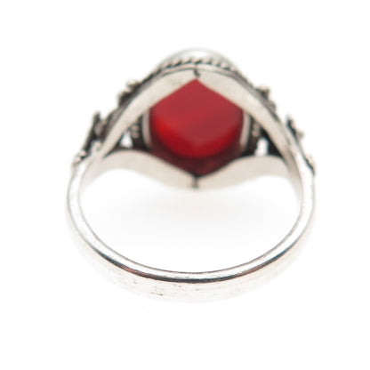 925 Sterling Silver 2-Tone Vintage Real Carnelian Oxidized Ring Size 6