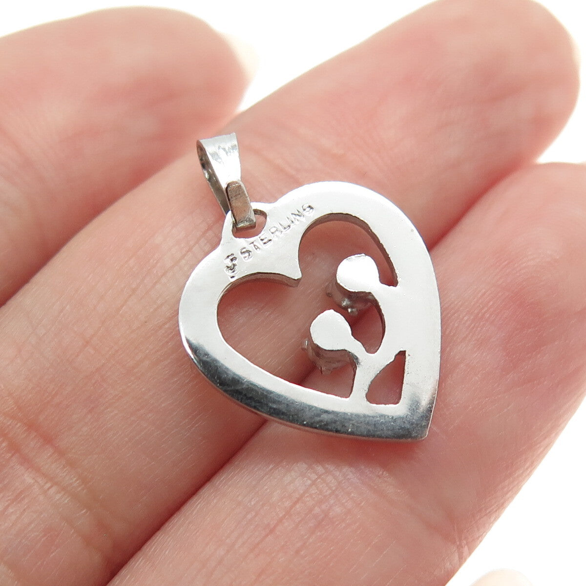 FELICE JF 925 Sterling Silver Antique Art Deco Rhinestone Heart Pendant