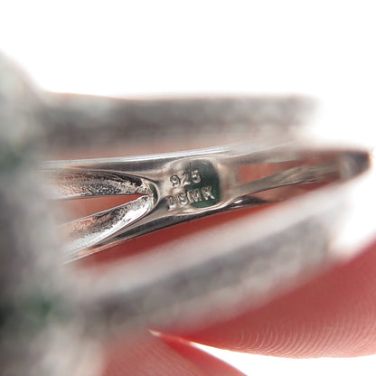 DSMK 925 Sterling Silver Cabochon Nano Emerald & C Z Ring Size 7.25