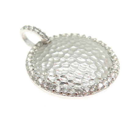 925 Sterling Silver Round-Cut C Z Hammered Circle of Life Pendant