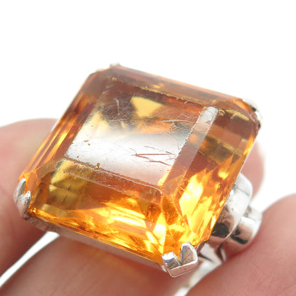 925 Sterling Silver Antique Art Deco Fire Glass Ring Size 7