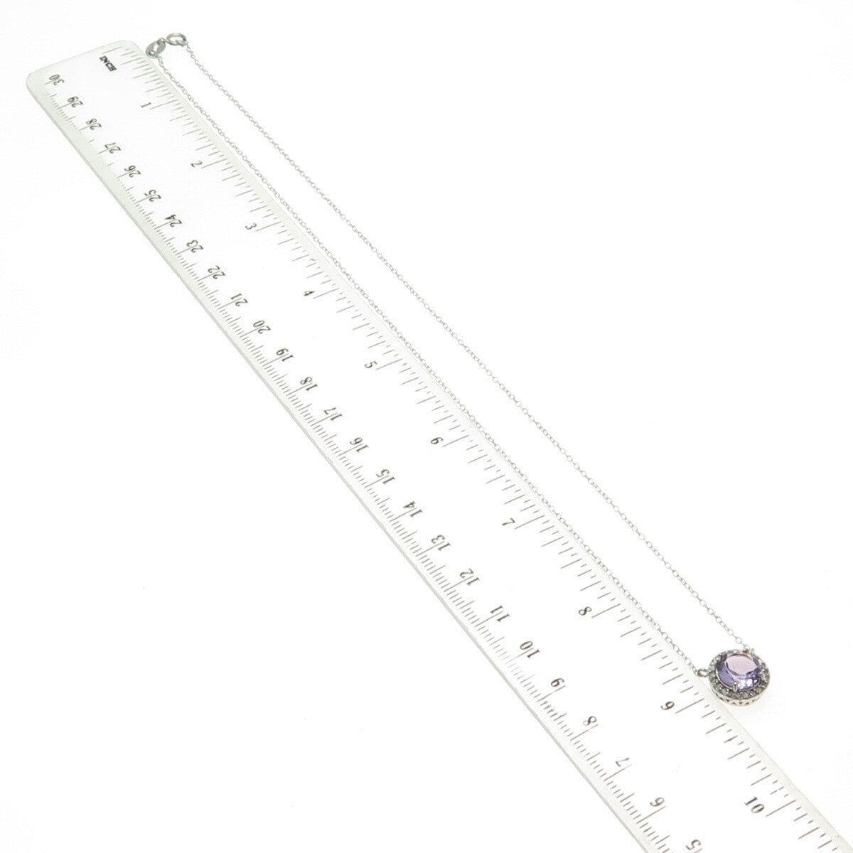 925 Sterling Silver Real Round-Cut Diamond & Amethyst Cable Chain Necklace 18"