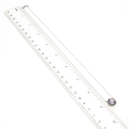 925 Sterling Silver Real Round-Cut Diamond & Amethyst Cable Chain Necklace 18"
