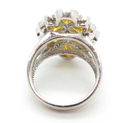 925 Sterling Silver Oval & Round-Cut Canary White C Z Cluster Ring Size 7