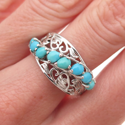 Chuck Clemency 925 Sterling Silver Real Turquoise Floral Ring Size 7.5