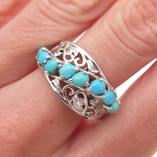Chuck Clemency 925 Sterling Silver Real Turquoise Floral Ring Size 7.5