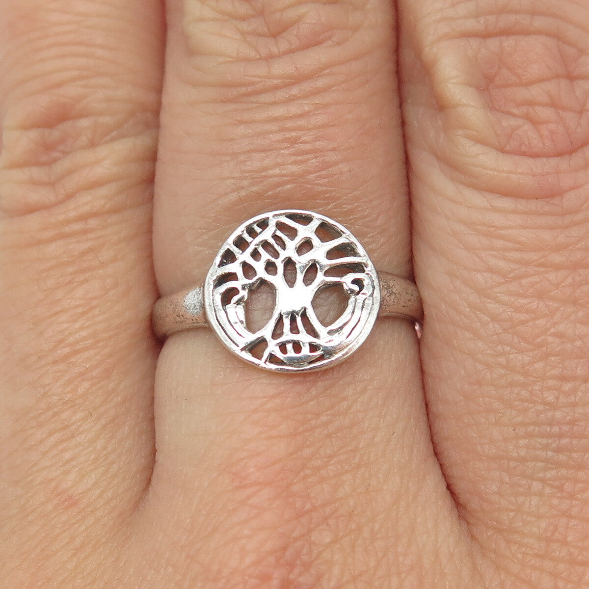 925 Sterling Silver Vintage Tree of Life Ring Size 7.75