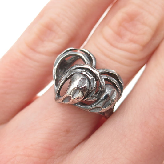 925 Sterling Silver Vintage Modernist Heart Oxidized Ring Size 4.75