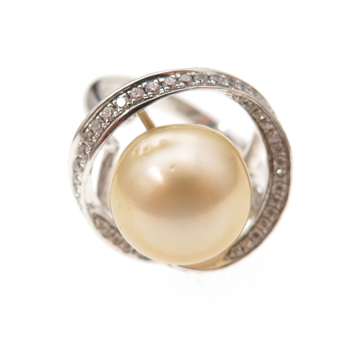 925 Sterling Silver Real Pearl & C Z Modernist Floral Ring Size 6