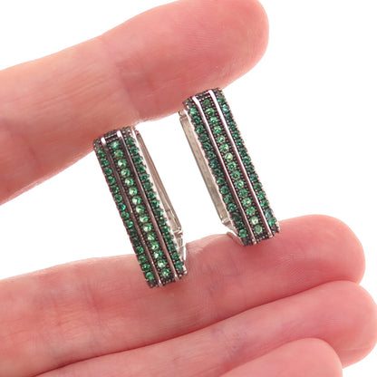 925 Sterling Silver Real Chrome Diopside Hoop Earrings
