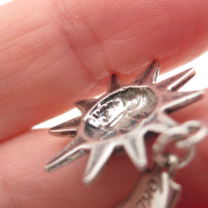 925 Sterling Silver Vintage Oklahoma Sun Face Oxidized Mini Charm Pendant