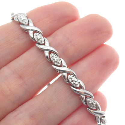 ROSS SIMONS 925 Sterling Silver Real Diamond Accent "XO" Link Bracelet 7.25"