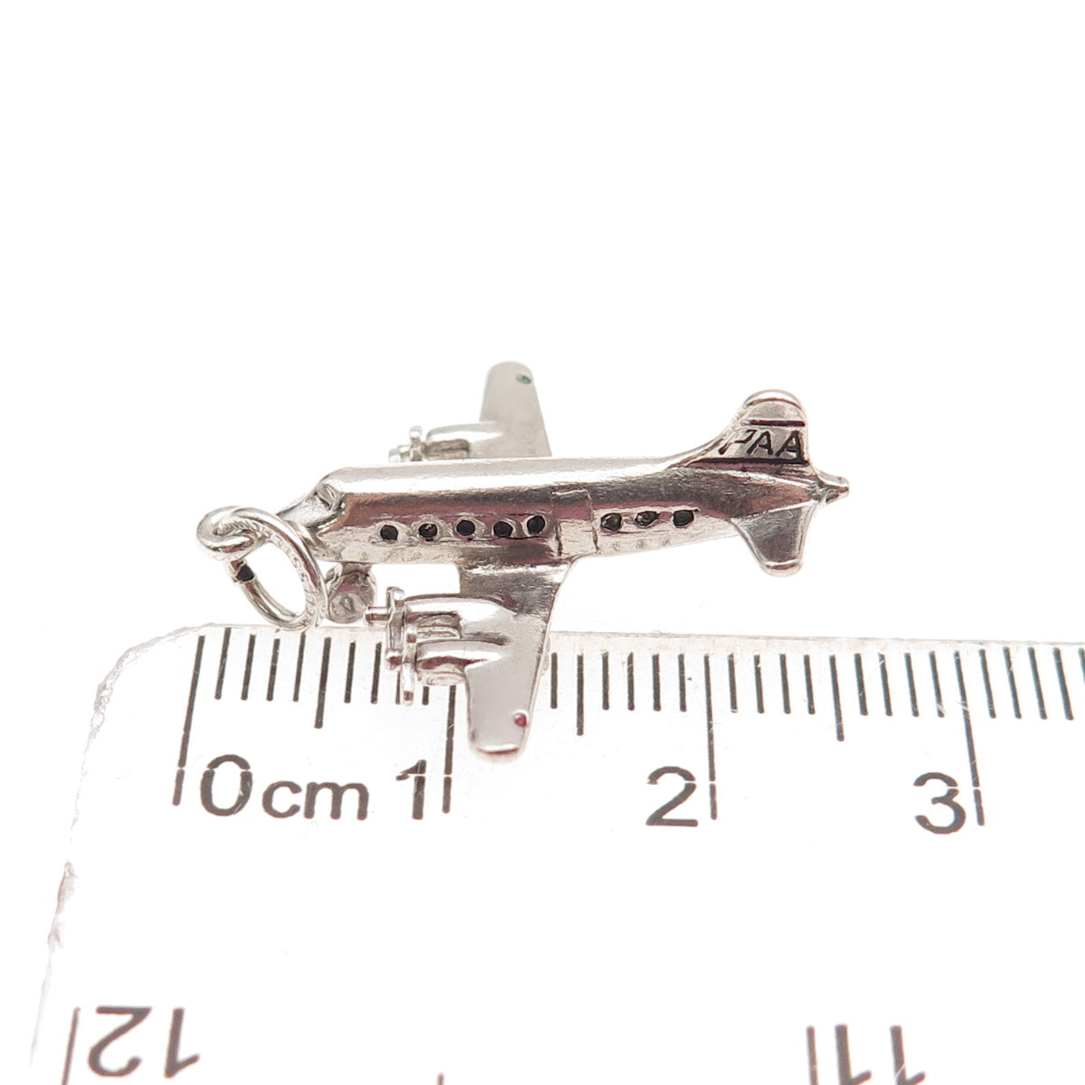 Wells 925 Sterling Silver Vintage Airplane Oxidized 3D Charm Pendant