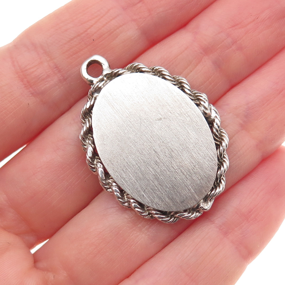 925 Sterling Silver Vintage Oval Tag Twisted Rope Oxidized Charm Pendant