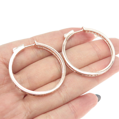 925 Sterling Silver Rose Gold Plated Round-Cut C Z In & Out Hoop Earrings